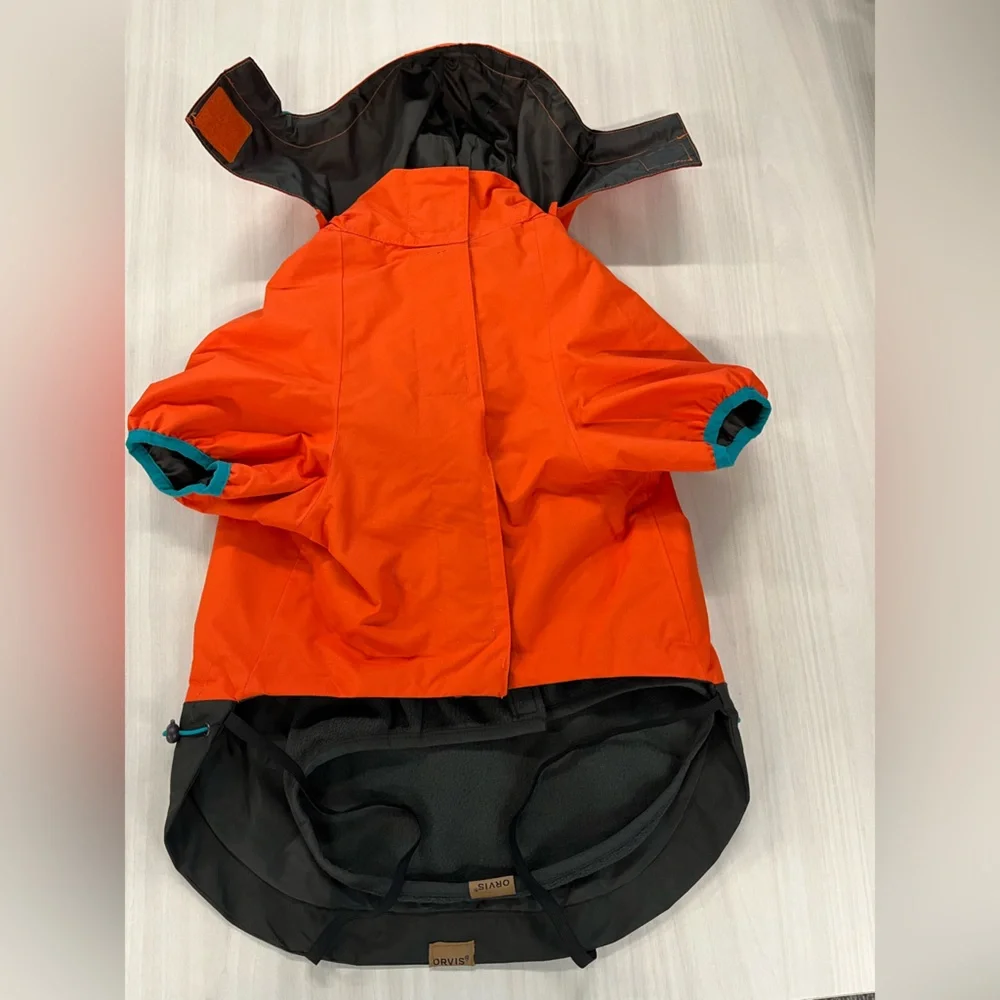 ORVIS dog rain coat/ jacket. All-Season waterproof 3-in-1. Orange, black. M. NWT